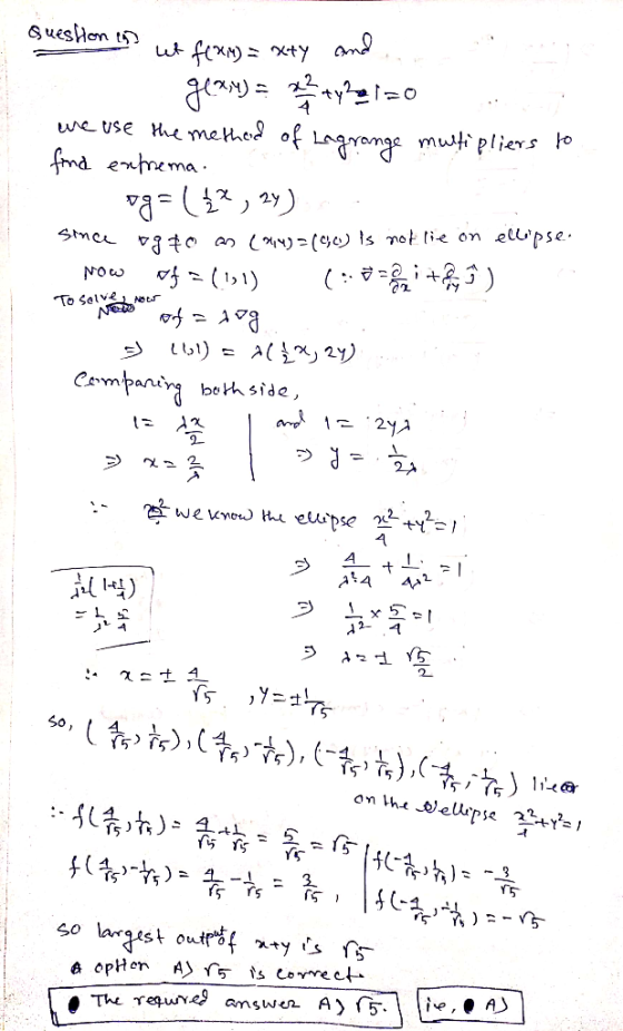 Question en ut fex) = x+y and U9M)=142210 are use the methead of Lagrange multipliers to find extrema. =(1,2) since og to an