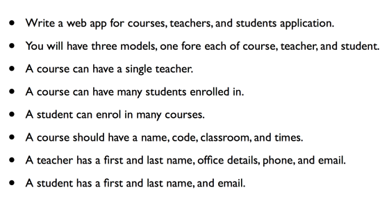 Write a web app for courses, teachers, and student