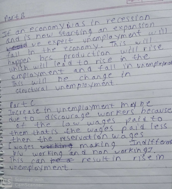 1 partß If an economy was in recession and is now starting an expansion would we expect unemployment will fall in the all eco