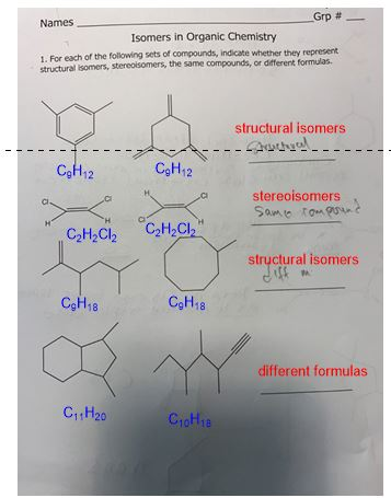 Grp # - Isomers in Organic Chemistry 1. For each of the following sets of compounds, indicate whether they represent Structur