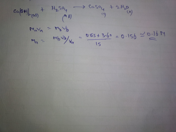 Calool + H₂SO4 Caso +24o Mava a my vb Ma = Mb Ub/v = 0.55 +3.60 = 0.156 ~ 0.16 15.