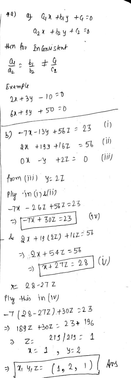 40) af Ga they +G=0 a2x + b2y + 12 =0 then for in consistent a by + 9 A2 b2 cą Example 2x +34 -10-0 6x + y +50=0 (i) b) -71-1