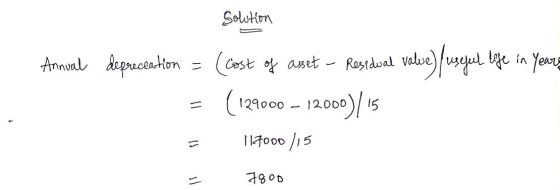 Soloton Rostdaonl velue uul in Ye Annoal deprucenton = Cost aset (129000 - 12000 1 1MT000/15