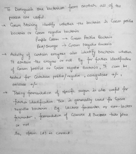 & To Distinguish one bacterium from another all of the process are useful. Goam Staining identify whether the bacteria is Gra