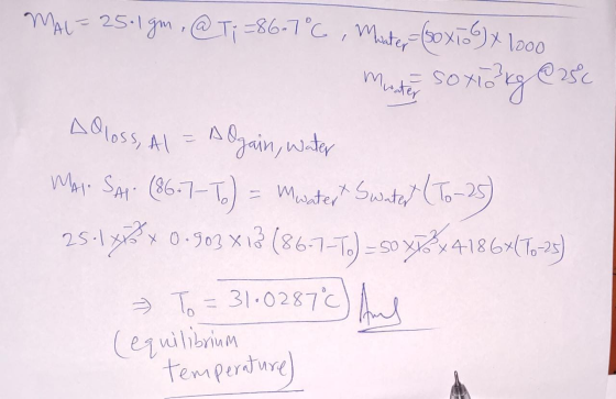 MAU = 25.1 gm, @T; 786.7°C, Munter = (50x100 x 1000 Mute soxirg@ast Alloss, Al - Allgain, water MAI SAI (86.7-To) = Mewatert