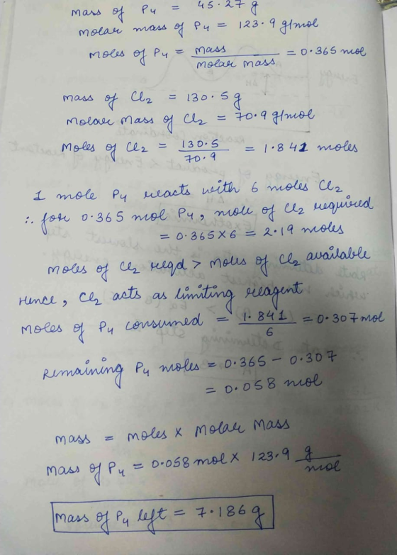 mars of Pu = 45.27 g molar mass of Pu= 123.9 gimol moles of Pue mass o molar mass = 0.365 mol mass of clea = 130.5g Molare ma