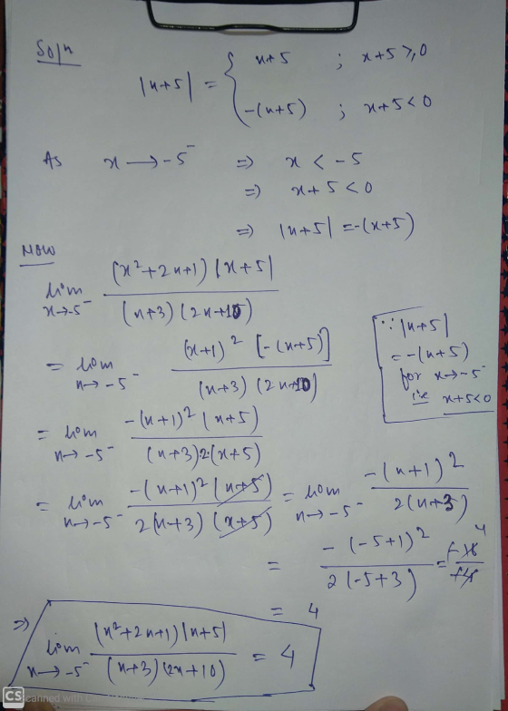 Now nes soln s nas ; x+57,0 (Cuts) ; NASTO As nyes - ac-5 =) nasco - 11+5l =-(x+5) (x²+2 4+1) {n+s| as Int3) (2_u+10) (+1) 2