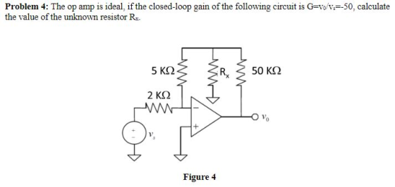 Problem 4: The op amp is ideal, if the closed-loop gain of the following circuit is G-Vo/vis 50, calculate e value of the unk