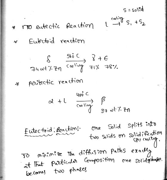S = solid cooling S, +52 roo eutectic Reaction * Eutectoid reaction 8 560 C 8 +6 74 wt) En cooling 71% 78% peritectic reacti