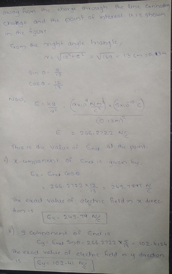 away from the charge through the lene connecting change and the point of interest. It is shown in the figure. From the right