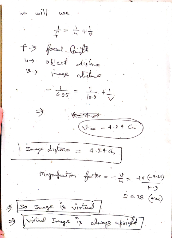 We will we . . f> us et ... focal length object distance inage stelene as the tu (v = - 4.24 cm) Image distance = 4:24 am ::