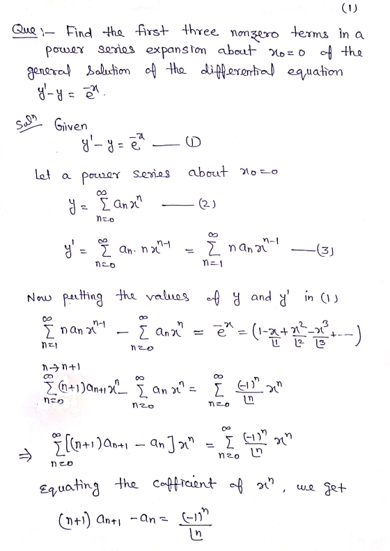 ( Que . Find the first three nonzero terms in a power Series expansion about Hozo of the general solution of the differential