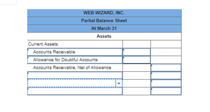 WEB WIZARD, INC. Partial Balance Sheet At March 31 Assets Current Assets Alowanpe for Doubtful Accounts Accounts Receivable, Net of Allowance