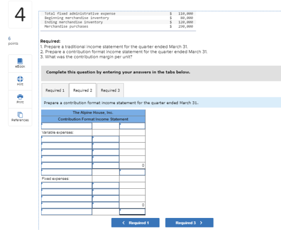 Total fixed administrative expense Beginning merchandise inventory Ending merchandise inventory Merchandise purchases 110,000