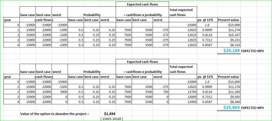 year Expected cash flows Total expected base case best case worst Probability = cashflows x probability cash flows (cash flow