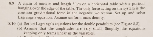 8.9 A chain of mass m and length / lies on a horizontal table with a portion hanging over the edge of the table. The only for