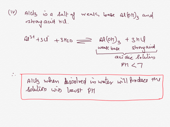(Iv) Alds a dalt weals loese Alon) and hray acid hu A133u 3 M20 Al (on) 3hu shyaid au oue olulis weac bage AlUs whm dolved wa