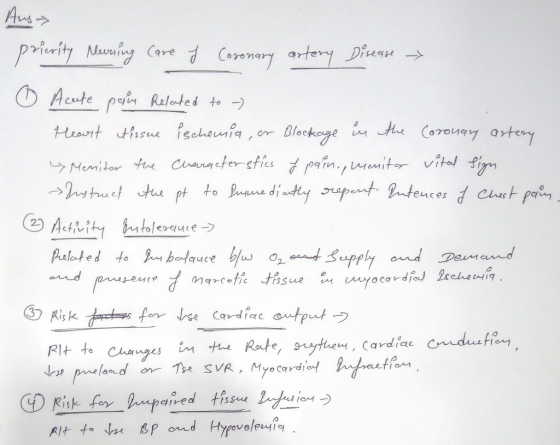 Aus> prierity Nuning Core f Cosonory artemy Disenu > O Acute pain Related to -) Blockoge in the Coroua1y artery Heaurt tissue