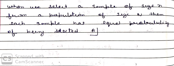 when we from a select a beebulation sample of of size sugen then هلنللعله عطلهمفحط علطعوطمع of being sdected A | S Sea Scanne