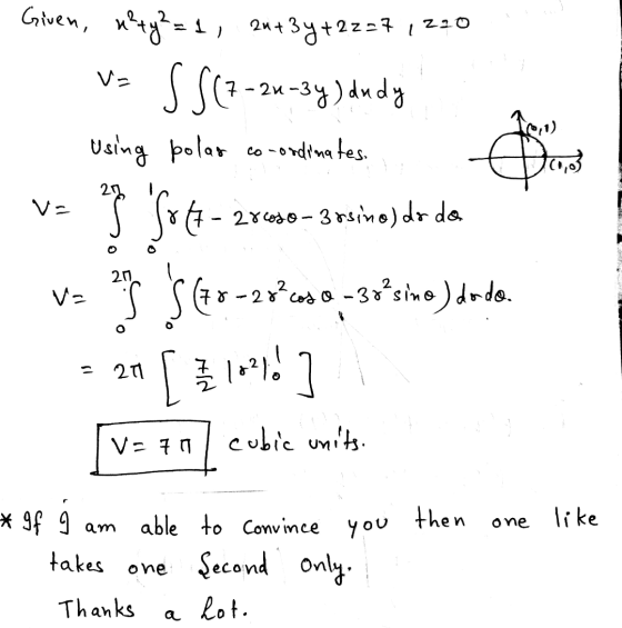 -7 1220 Given, n²ty²=1 2u+ 3y +222 v=SS (7-24-3y) dudy Using polas co-ordinates. Dans 27 V- I Love .- 286650-3rsino) do da V=