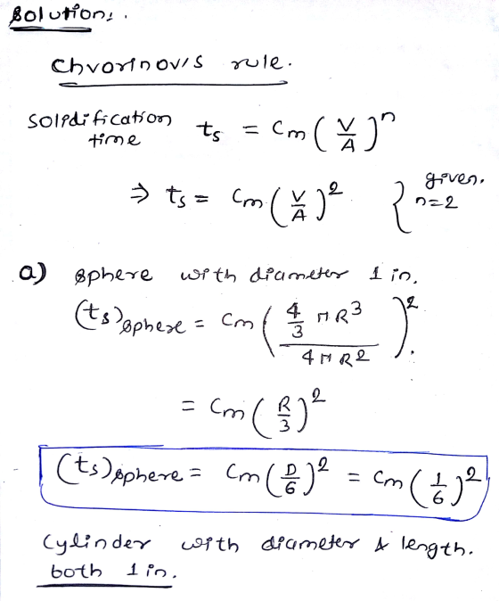 solution, Chvorinouis role. solidification time ts = cm ( ) А ts= cm cm (Ă je { goves, n=2 a) Ophere with diameter 1 in. (tst