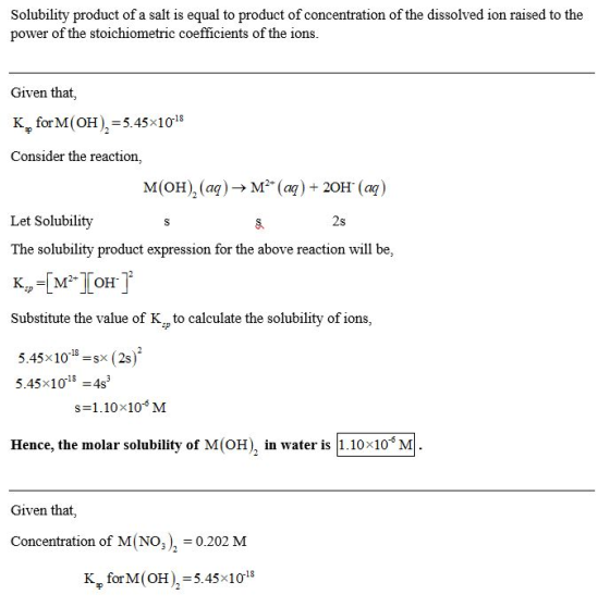 Solubility product of a salt is equal to product of concentration of the dissolved ion raised to the power of the stoichiomet