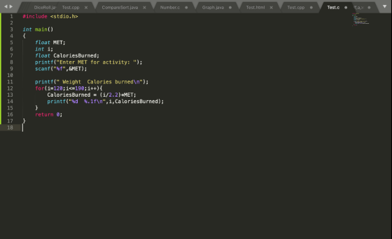 X Compare Sort.javax ova * Number.c Numberce • . Graph.java Craph.java • . Test.html X DiceRoll.ja Test.cpp #include <stdio.h