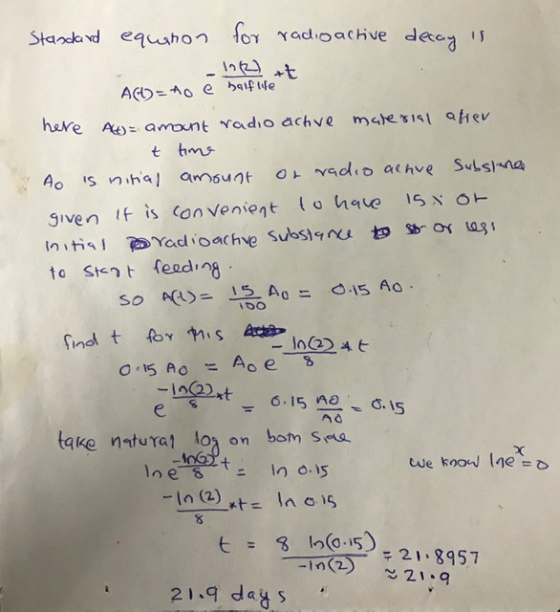 Standard equinon for radioactive decay is net ACD= toe balfile here Alt)= amount radio achve material after a t time o is ini