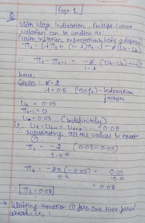 Page 1 With ulage Indexation, Phillips cuve relation can be written as: with inflation expectations being adaptive) T = Att C