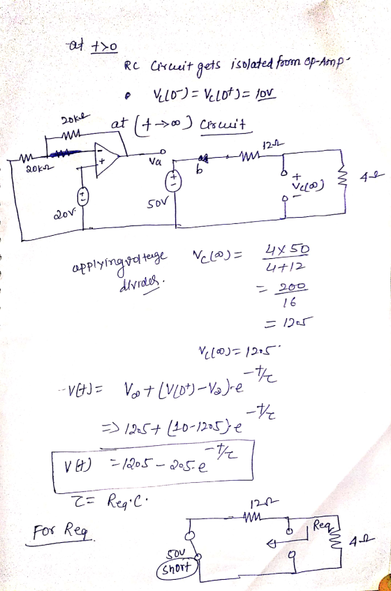 at txo RC Circuit gets isolated from Op-hong- VLO) - Velot ) - lov ® 2okt at ( 40) Circuit 12h va 20K b † 42 velos) sov dov N