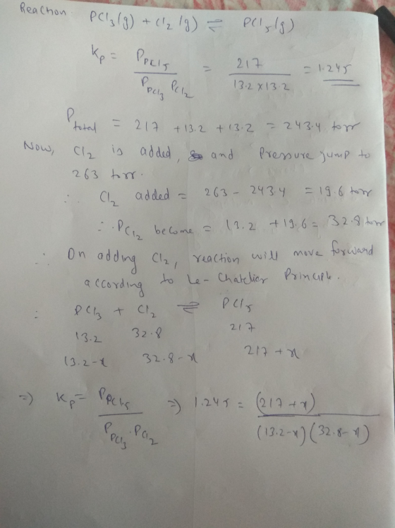 Reaction Plz (9) + (219) ? Postg) kp= PPICI - 217 – 1.245 PROPcb 13.2813.2 total = 217 +13.2 + 13.2 - 2434 ton. Now, Cl is a