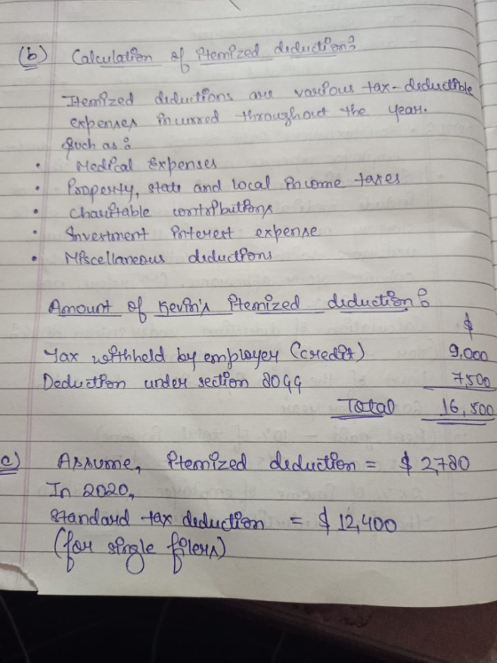 (6) Calculation el Premized deductan? . Itemized deductions are various tax-deductible expensex hurred throughout the year. s