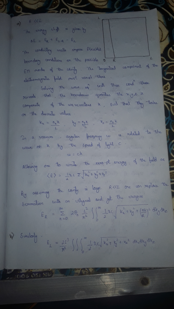a) R L The energy shaft is given by DE = ER I ER & The conducting walls impose Douchet boundary conditions on the possible o