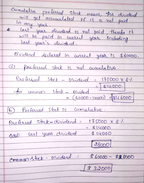 -Cumulative preferred stuck means the dividend will get accumulated if it is not paid in any year. last year dividend is not