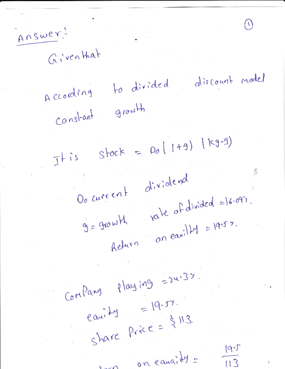 AnSwer 0 A ccodingo divided diount model Conshad grouth g row oPa lay ng3 ea.:1ฯ 19.ry. Share Price รุ่)13. aging 24.3 (9ゾ 11