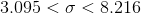 3.095 < \sigma < 8.216
