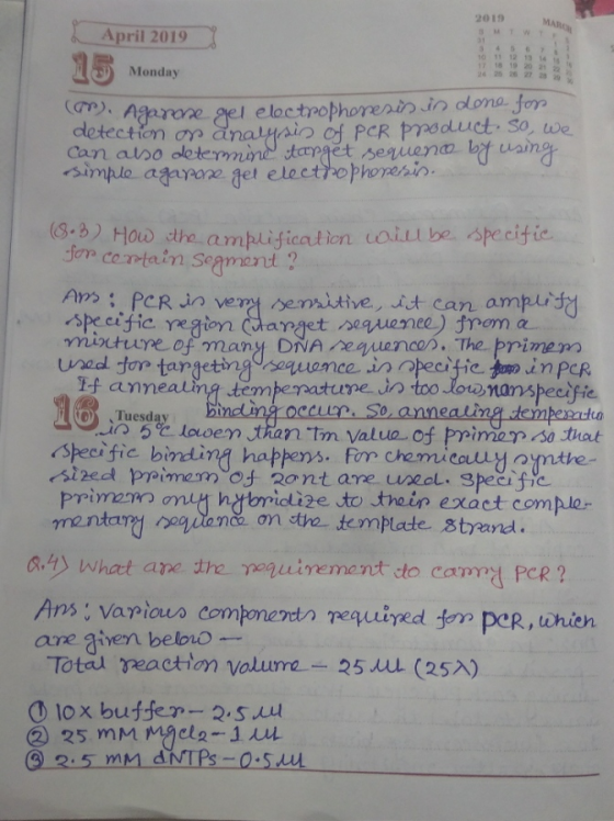 2013 MARCH 10 11 12 13 14 April 2019 15 Monday Agarose gel electrophoresis is done for detection an analysis of per product.