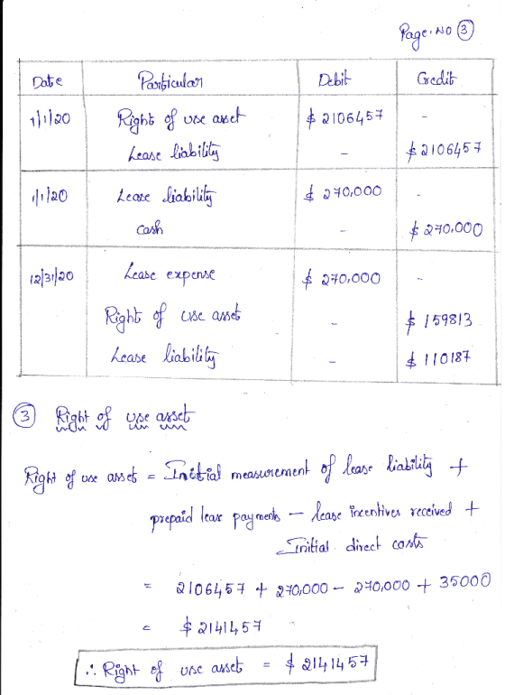 NO (3 Patiauda Date Debit Gedib Kighb ofvee aet Lease liabibty 1120 $ 2106457 a10645 Lease liabilily 20 0,000 Cash 10.000 Lea