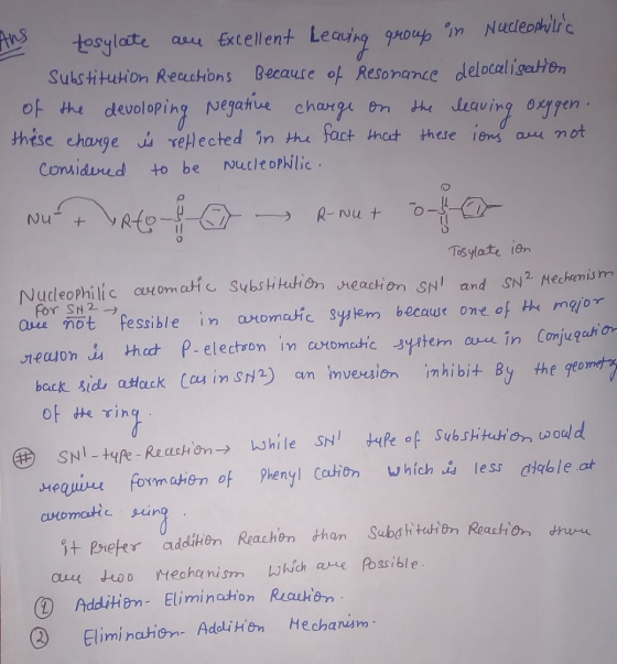 tosylate asu Excellent Lea 9 9H04:-,n Nucleo 1/c Sus tituHon Reeuchons Becaure of Resonance delocaligeasten 아 the devoloping