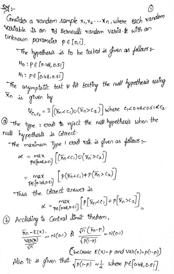 0 unknown parameter pecc.. The Xn is @ the type Consider a random sample X,X2---Xn, where each random Variable is an lid Bern