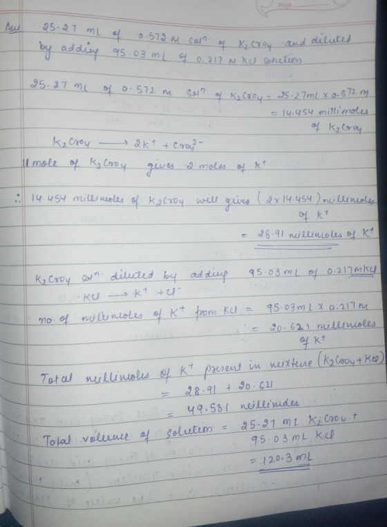 Page 25-91 mL of Au by addun s 03 mL o217 M K Selulun KCroy and dilutes 95.37 mL Sel? KiCroy-S27ml X0.S72 m -14.454 millimol