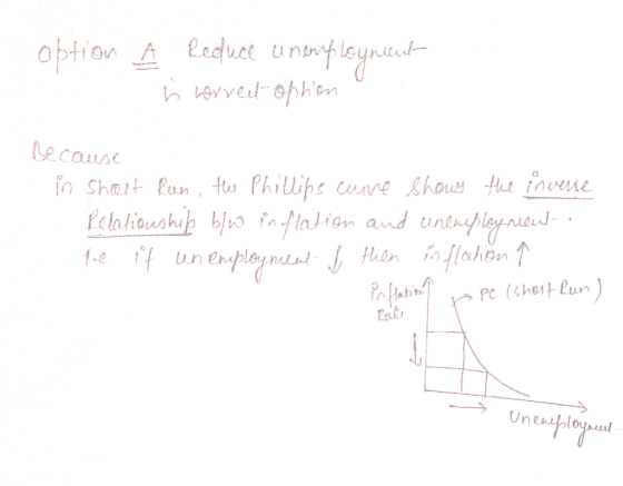 option À Reduce unemployment is werved option because în sholt Run, the Phillips cuire shows the inverse Relationship b/w inf