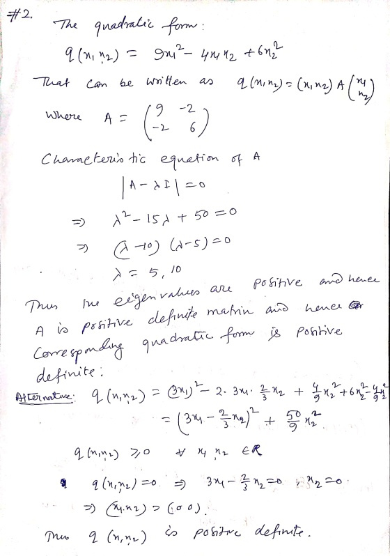 #2. ~! gui²-4042 +6n? The quadratic form q (^,^2) q (0, 2) = (2, M2) That can be written as A ny (4) Where 9 A= (-3 %) 6 Char