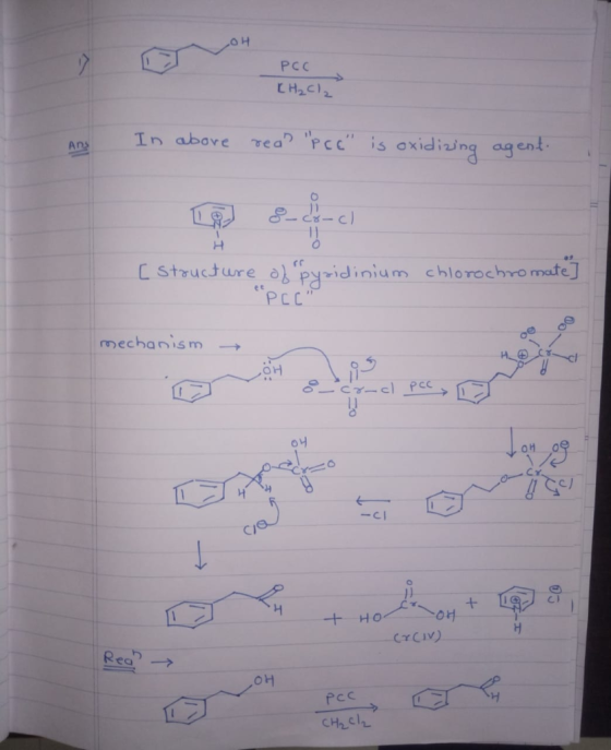 PCC CH2CI Tea? Pcc is oxidizing agent In abore Ans - c) HT C Structure o pyaidinium chlorochromate PEC mechanism cl 04 a