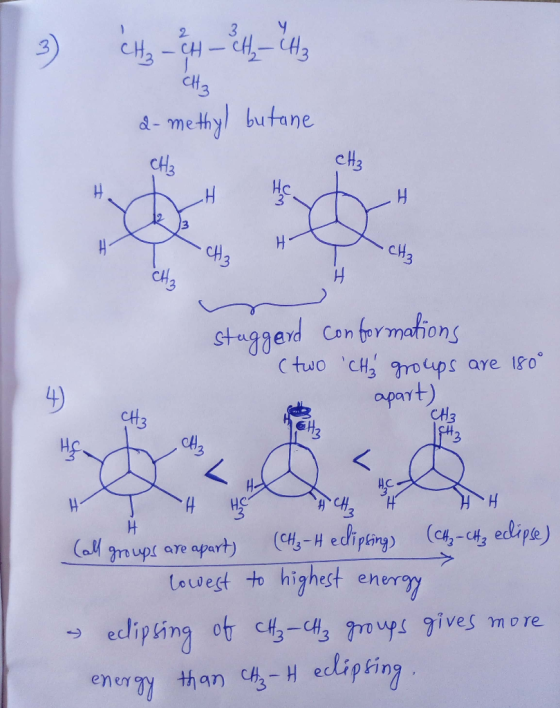 13 Hz ~ &H - E - H3 atz d-methyl butane staggard conformations (two CH₂ groups are 180° apart) 4 CH3 - TH HE (all groups are