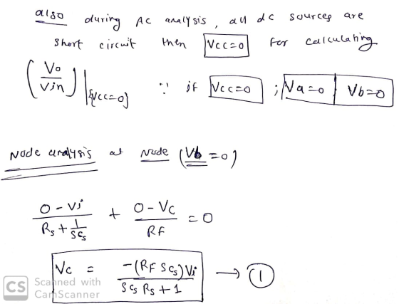 oo during AC analysis al dc sources are short circuit then fucc=o for calculating Vo if Vcczo • Nazo I vozo BVcc=o} cena lece