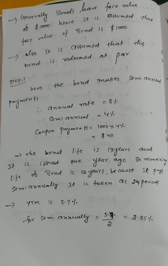 and have It is face value assumed - face va asser $1000 Generally of $1000 tace value that Bonds have hence it is of Bond is