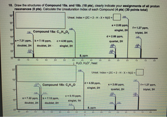 18. Draw the structures of Compound 18a. and 18b. (18 pts), clearly indicate your assignments of all proton resonances (8 pts