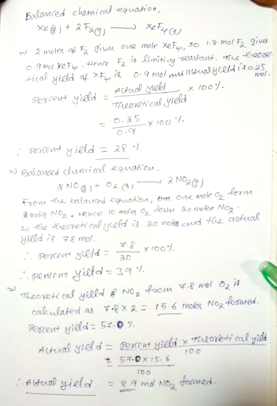 Balamced chomi cal eauation Xe) Fag) eF ) moles Fiu cue mole XeFos018 mol Fgives limitivg eaaut. e to0 O:9 mol aud ateual gie