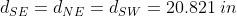 dse = dne = dsw = 20.821 in